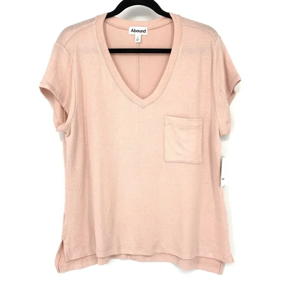Abound V-Neck Short Sleeve T-Shirt Womens Size Medium Pink